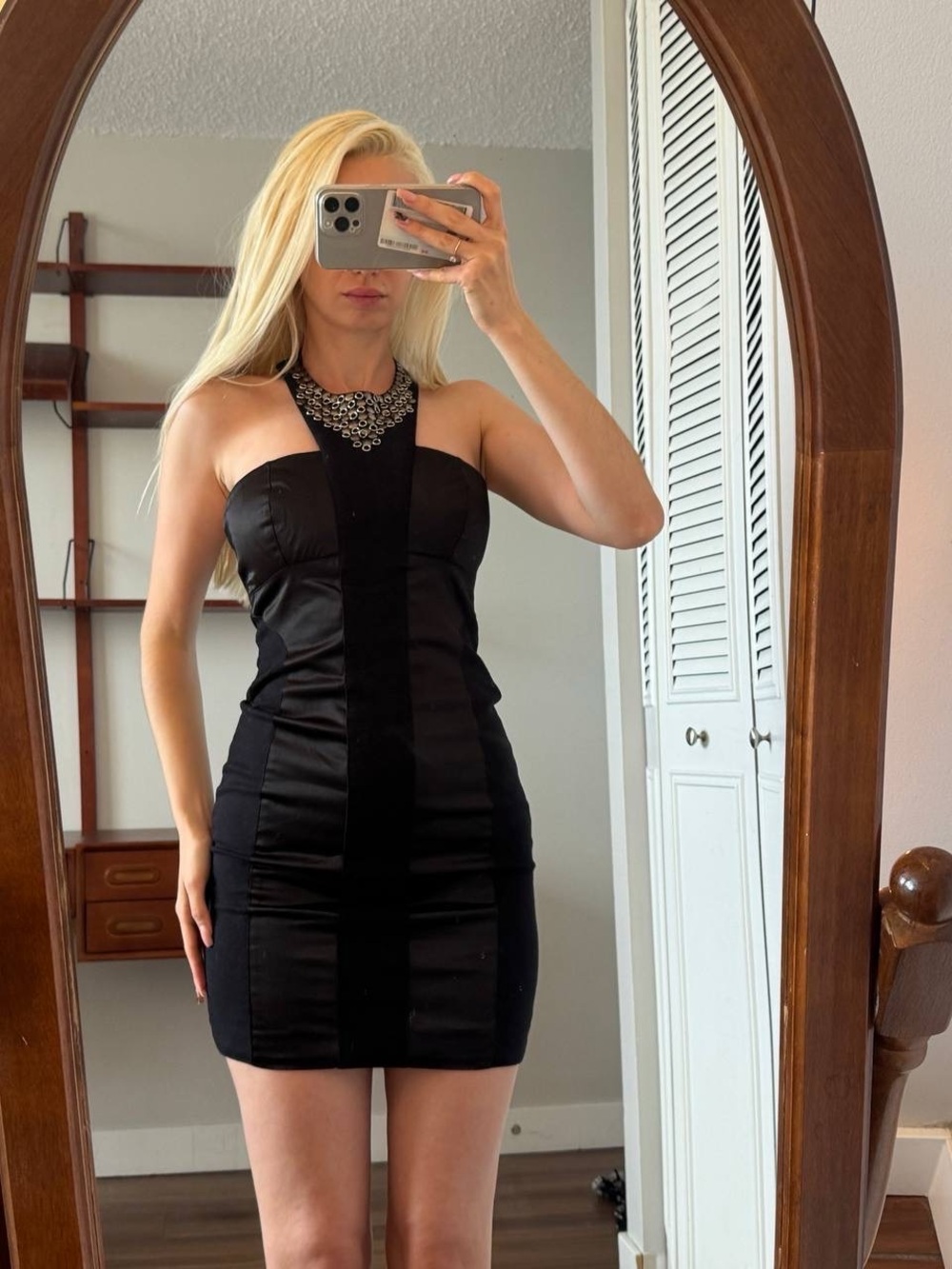 bebe Black Embellished Mini Dress Size Small Like New
